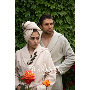 ست حوله عروس و داماد دو قلو 10 تکه narin sap مدل ecco رنگ سبز سدری و کرم سایز M-L