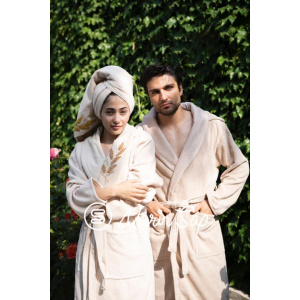 ست حوله عروس و داماد دو قلو 10 تکه narin sap مدل ecco رنگ کرم نسکافه ای  و کرم سایز M-L