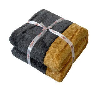 پتو یک نفره 220*160 صبا مدل قلبی Two Face طوسی خردلی