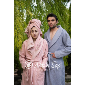 ست حوله عروس و داماد دو قلو 10 تکه narin sap مدل ecco رنگ طوسی و صورتی سایز M-L