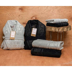 ست حوله عروس و داماد دو قلو 10 تکه FORZA رنگ مشکی و سبز سدری سایز M-L 