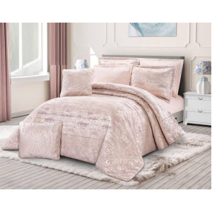 سرویس روتختی عروس لامیسون کاردلن مدل Nika رنگ صورتی دو نفره (کینگ) 7 تکه