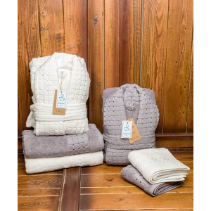 ست حوله عروس و داماد دو قلو 10 تکه SWAN مدل اسپشیال طوسی فیلی و سفید  سایز M-L 