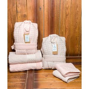 ست حوله عروس و داماد دو قلو 10 تکه SWAN مدل اسپشیال کرم و صورتی سایز M-L 