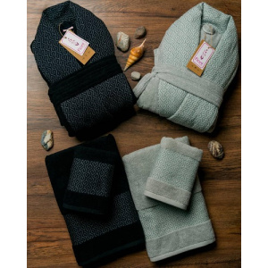 ست حوله عروس و داماد دو قلو 10 تکه fiore مدل آنیل مشکی سبز آبی سایز M-L -selna-12