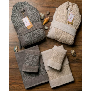 ست حوله عروس و داماد دو قلو 10 تکه fiore مدل آنیل طوسی تیره کرم سایز M-L 