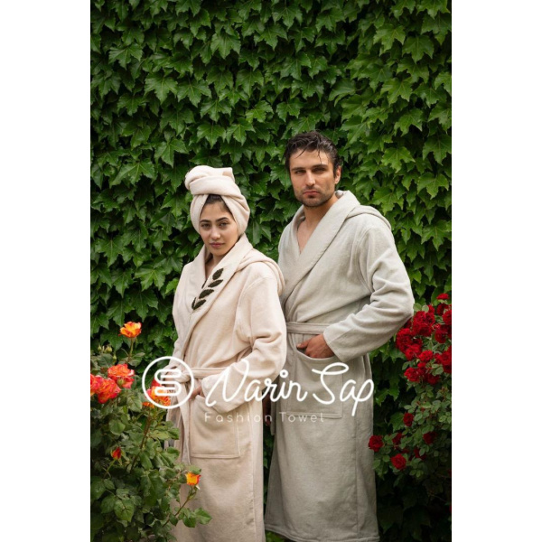 ست حوله عروس و داماد دو قلو 10 تکه narin sap مدل ecco رنگ سبز سدری و کرم سایز M-L