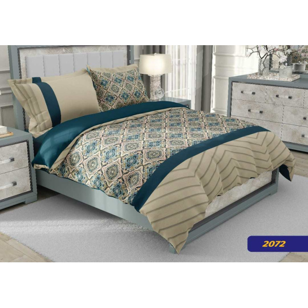 روتختی سه بعدی دو نفره طرح کرم سرمه ایی مدل 2072 کارینا 6 تکه