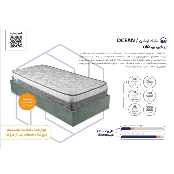 تشک طبی فنری یک نفره آکسون مدل اوشن OCEAN سایز 90×200 سانتی متر