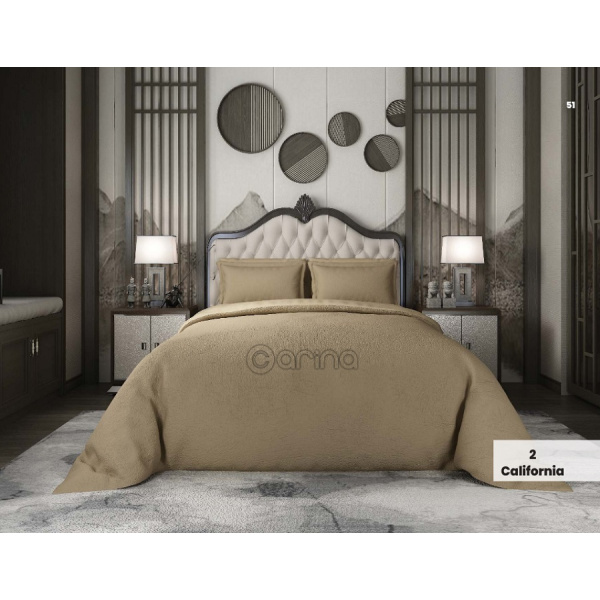 روتختی مخمل کالیفرنیا دو نفره کارینا 6 تکه رنگ کرم نسکافه ای  