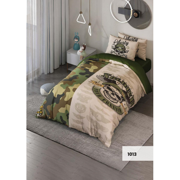 روتختی سه بعدی یک نفره طرح ارتشی مدل 1013 کارینا 5 تکه سایز 120x200 