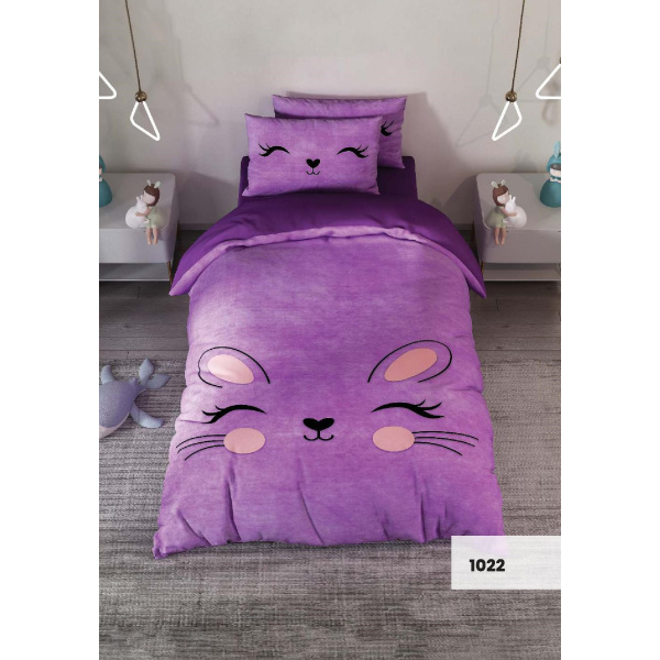 روتختی سه بعدی یک نفره طرح خرگوش بنفش مدل 1022 کارینا 5 تکه سایز 120x200 