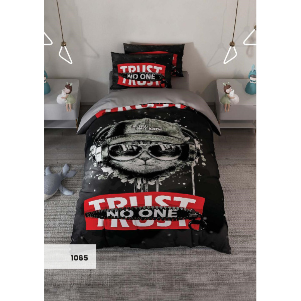 روتختی سه بعدی یک نفره طرح گربه عینکی مدل 1065 کارینا 5 تکه سایز 120x200 