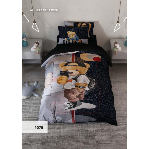 روتختی سه بعدی یک نفره طرح تدی مدل 1076 کارینا 5 تکه سایز 120x200 