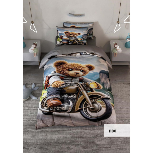 روتختی سه بعدی یک نفره طرح تدی موتور سوار مدل 1190 کارینا 5 تکه سایز 120x200 