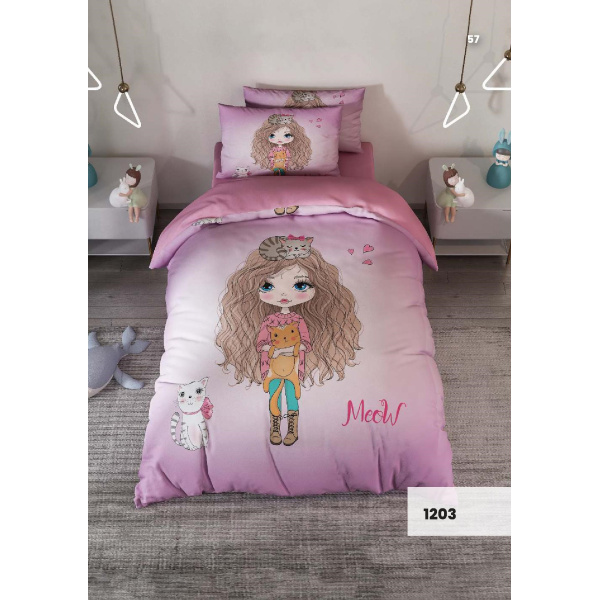 روتختی سه بعدی یک نفره طرح دختر مو بلند مدل 1203 کارینا 5 تکه سایز 120x200 