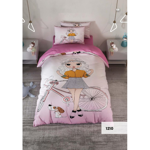 روتختی سه بعدی یک نفره طرح دختر دوچرخه سوار مدل 1210 کارینا 5 تکه سایز 120x200 