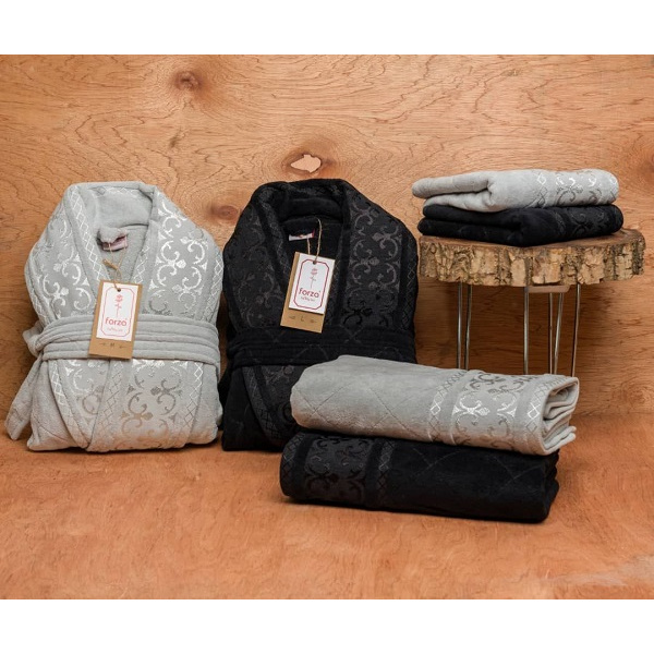 ست حوله عروس و داماد دو قلو 10 تکه FORZA رنگ مشکی و سبز سدری سایز M-L 