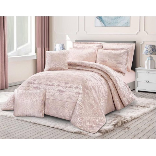 سرویس روتختی عروس لامیسون کاردلن مدل Nika رنگ صورتی دو نفره (کینگ) 7 تکه