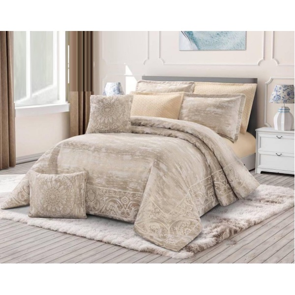 سرویس روتختی عروس لامیسون کاردلن مدل Nika رنگ نسکافه ای دو نفره (کینگ) 7 تکه