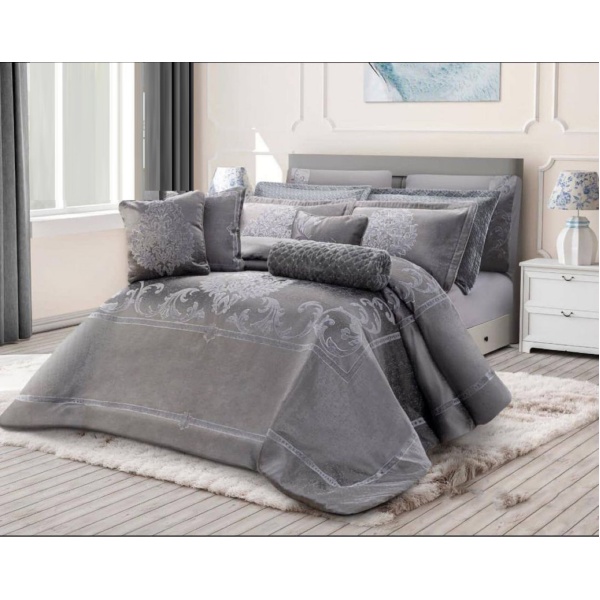 سرویس روتختی عروس لامیسون کاردلن مدل Monaliza رنگ طوسی تیره دو نفره (کینگ) 7 تکه