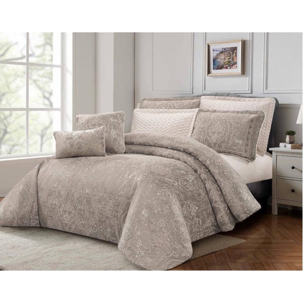 سرویس روتختی عروس لامیسون کاردلن مدل Demi رنگ نسکافه ای دو نفره (کینگ) 7 تکه