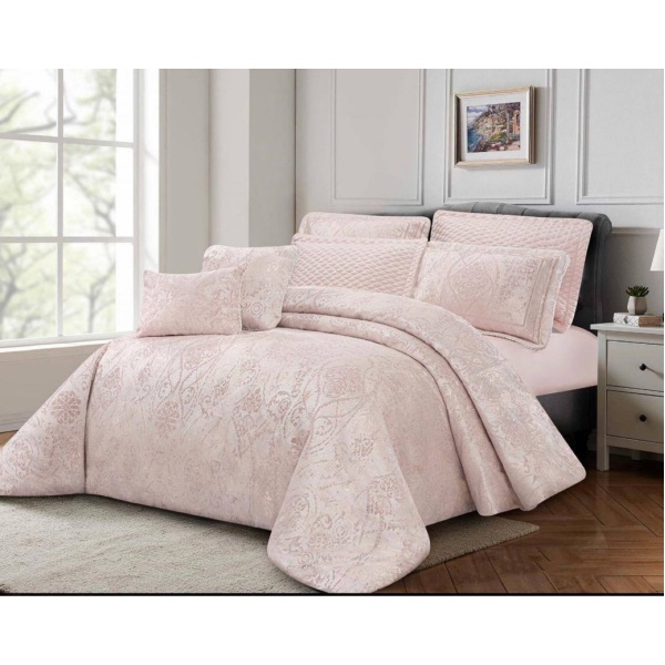 سرویس روتختی عروس لامیسون کاردلن مدل Demi رنگ صورتی دو نفره (کینگ) 7 تکه