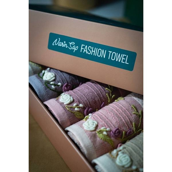 حوله دست و صورت نارین ساپ narin sap مدل گل دوزی 6تایی سایز 40x80 سانتی متر