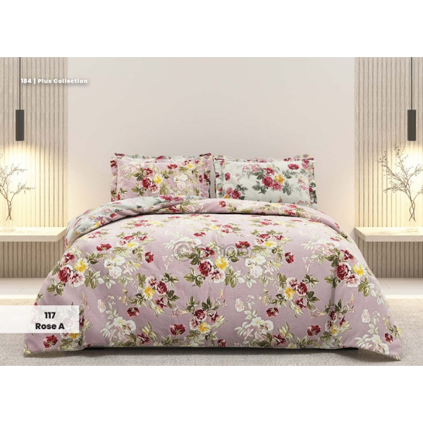 روتختی دونفره ساتین پنبه پلاس مدل Rose A کد 117 کارینا 6 تکه 