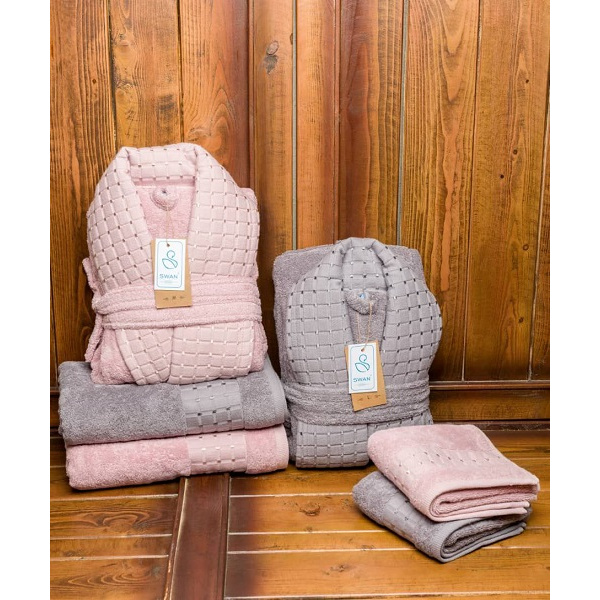 ست حوله عروس و داماد دو قلو 10 تکه SWAN مدل اسپشیال طوسی تیره و کالباسی  سایز M-L 