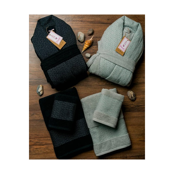 ست حوله عروس و داماد دو قلو 10 تکه fiore مدل آنیل مشکی سبز آبی سایز M-L -selna-12