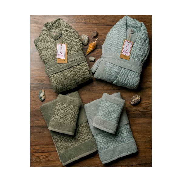 ست حوله عروس و داماد دو قلو 10 تکه fiore مدل آنیل سبز سدری سبز آبی سایز M-L 