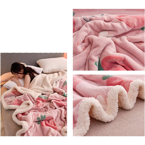 پتو آلتیمیت گوسفندی مدل توت فرنگی تراکم بالا وارداتی دو نفره 200x230 سانتی متر